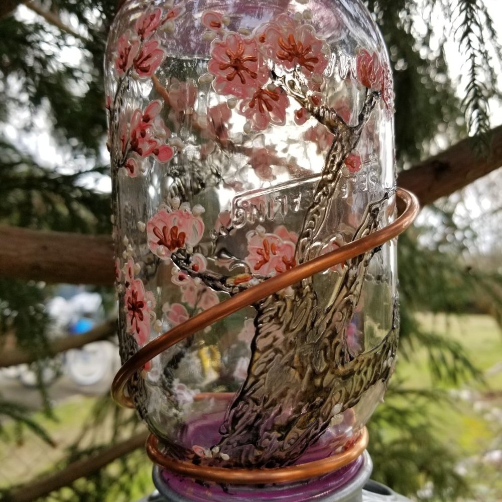Handmade bird feeder. Handpainted. Cherry Blossom - Picture 2 of 5